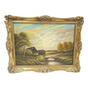 Öl Ölgemälde Gemälde Wandbild Ölbild mit Rahmen 85x65x6,5 cm Landschaft Felder