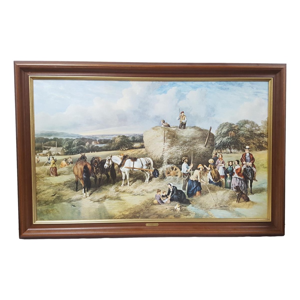 [M45-002-007] Öl-Druck auf Leinwand Gemälde mit Rahmen Motiv Feldarbeiter 114x74 cm