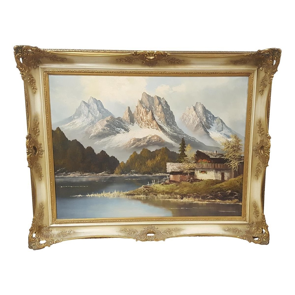 Öl Ölgemälde Gemälde Wandbild Ölbild mit Rahmen 96x77x9,5 cm Landschaft Berge