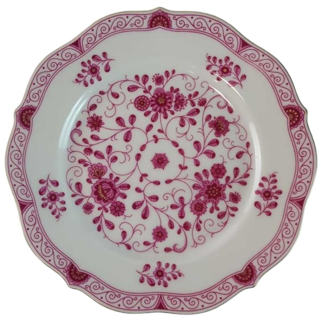 Kuchenteller Dessertteller Frühstücksteller 19,7 cm Lindner Porzellan Marie Luise Alte Ranke Rot gebraucht - neuwertig