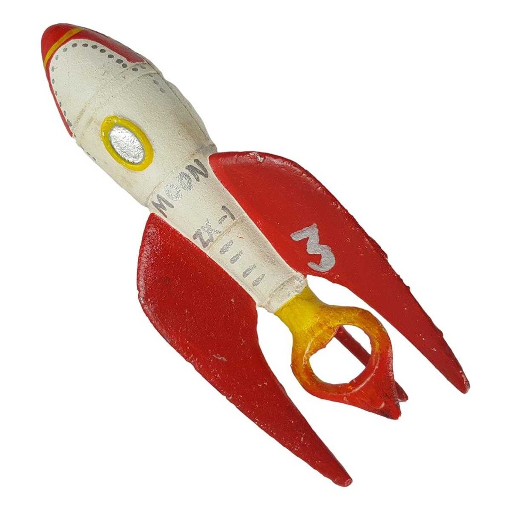 [LA-43897] Flaschenöffner Bieröffner Kronkorkenzieher Rakete bunt 16,1 cm Gusseisen