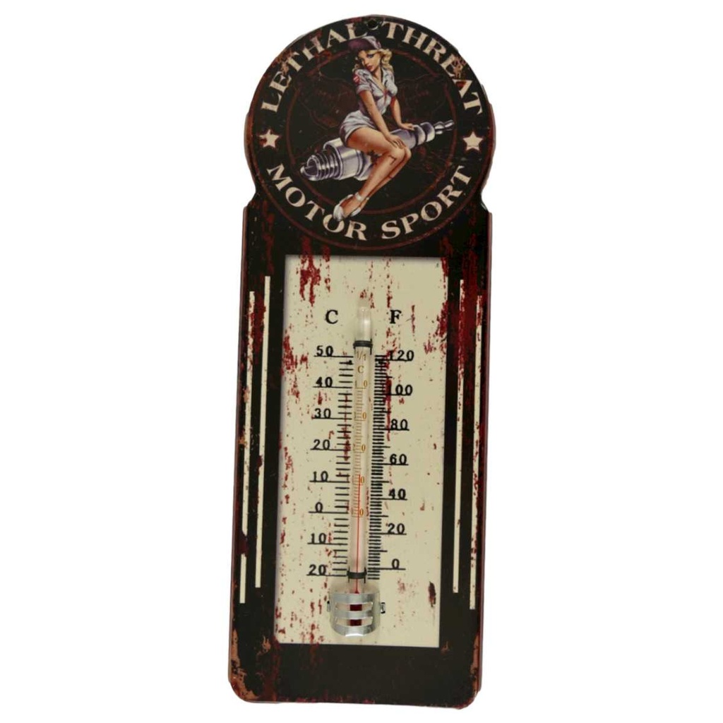 [LA-40088] Eisen Thermometer Antik-Stil Motor Sport H 29x10 cm