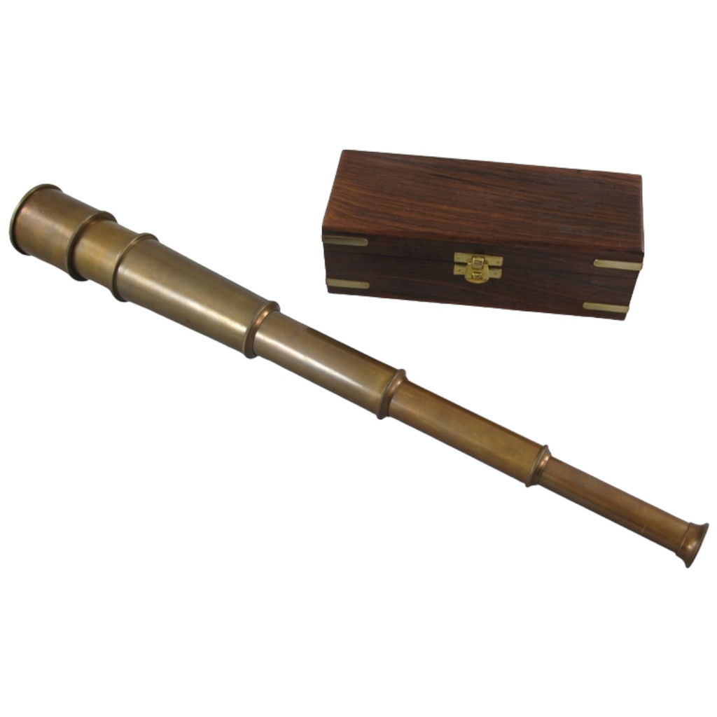 [LA-86390] Fernrohr Messing brüniert Holzbox L.18/42cm