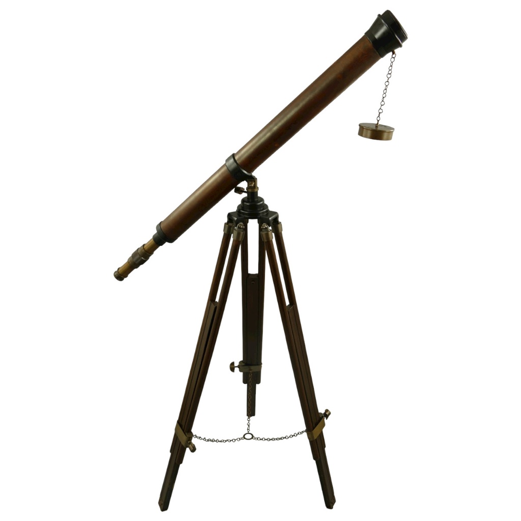 [LA-86557] Fernrohr Messing Holz Stativ H.105cm