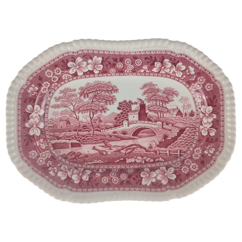 Servierplatte klein Spode Copeland Pink Tower Rot