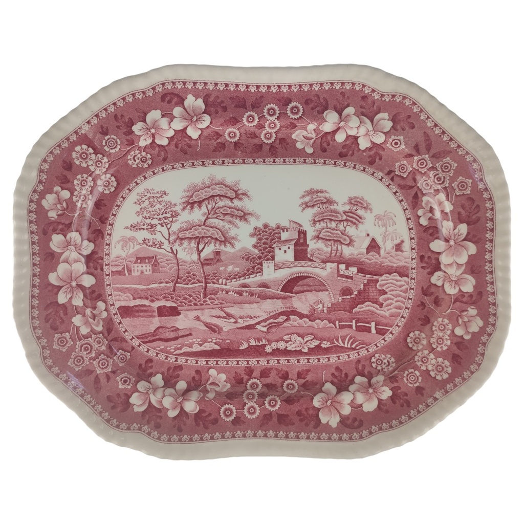 Servierplatte groß Spode Copeland Pink Tower Rot