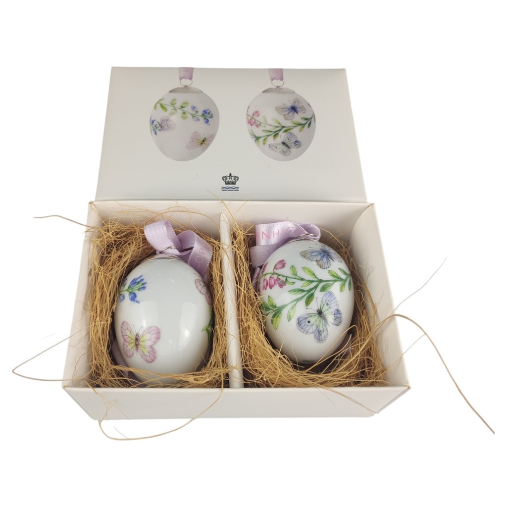2er Set Osterei Royal Copenhagen Schmetterlinge Blumen Ei gebraucht - sehr gut