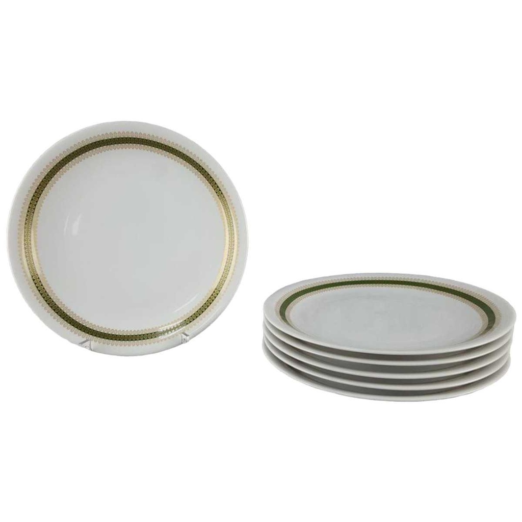 [458118370] 6er Set Kuchenteller Dessertteller 19,6 cm Thomas Porzellan Rheinland grün gold Rautendekor gebraucht - gut