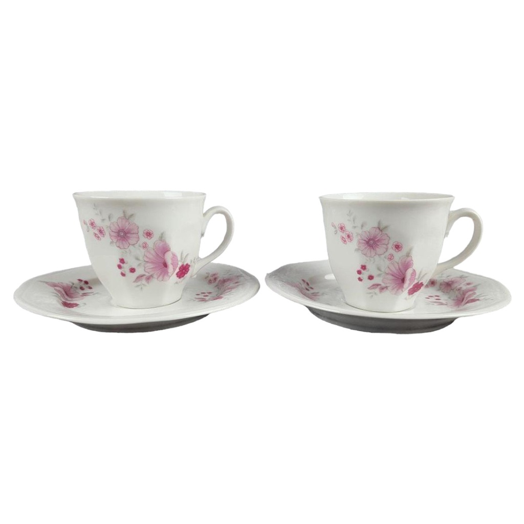 2er Set Atelier Porzellan rosa Blumen Kaffeetasse mit Untertasse