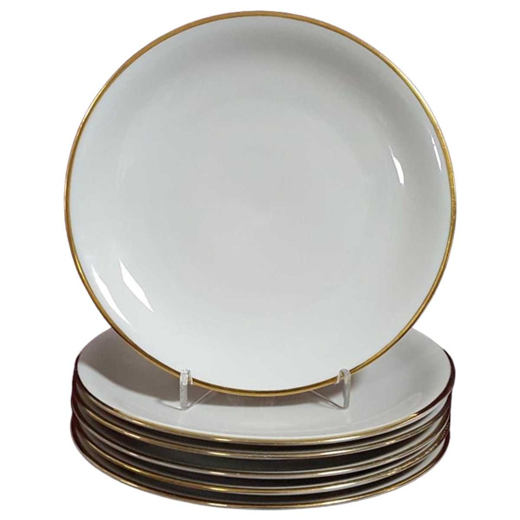 [458119493] 6er Set Kuchenteller Goldrand 19,2 cm Zeh Scherzer 9003 Elfenbein Beige gebraucht - gut