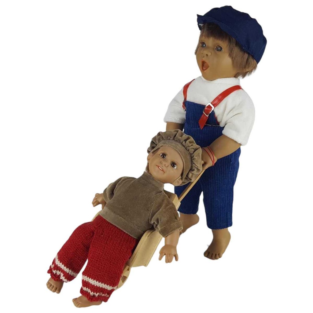 2er Set Charakterpuppen Sammlerpuppen Puppen inkl. Puppenständer mit Schubkarre 4tlg.