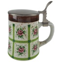 BMF Bierkrug mit Deckel 0,5 L Blumendekor rosa grün braun