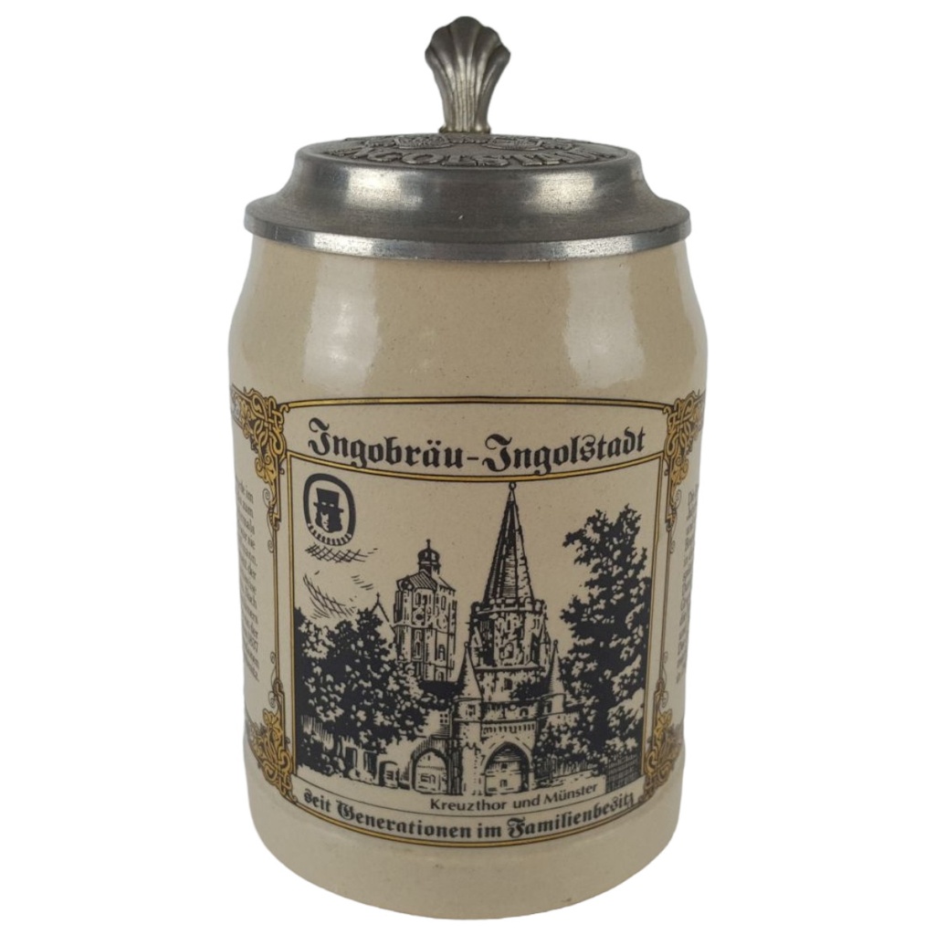 [458133241] Bierkrug mit Deckel 0,5 L Motiv Ingolbräu Ingolstadt Kreuzthor und Münster