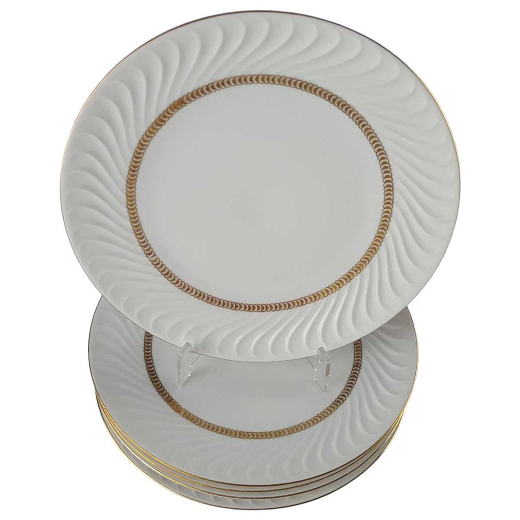 [45813803] 5er Set Kuchenteller Dessertteller Goldrand 19,9 cm Bareuther Waldsassen Form 640 Reliefdekor gebraucht - gut