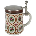 BMF Keramik Bierkrug Bierseidel mit Zinndeckel Blumendekor H 16,2 cm