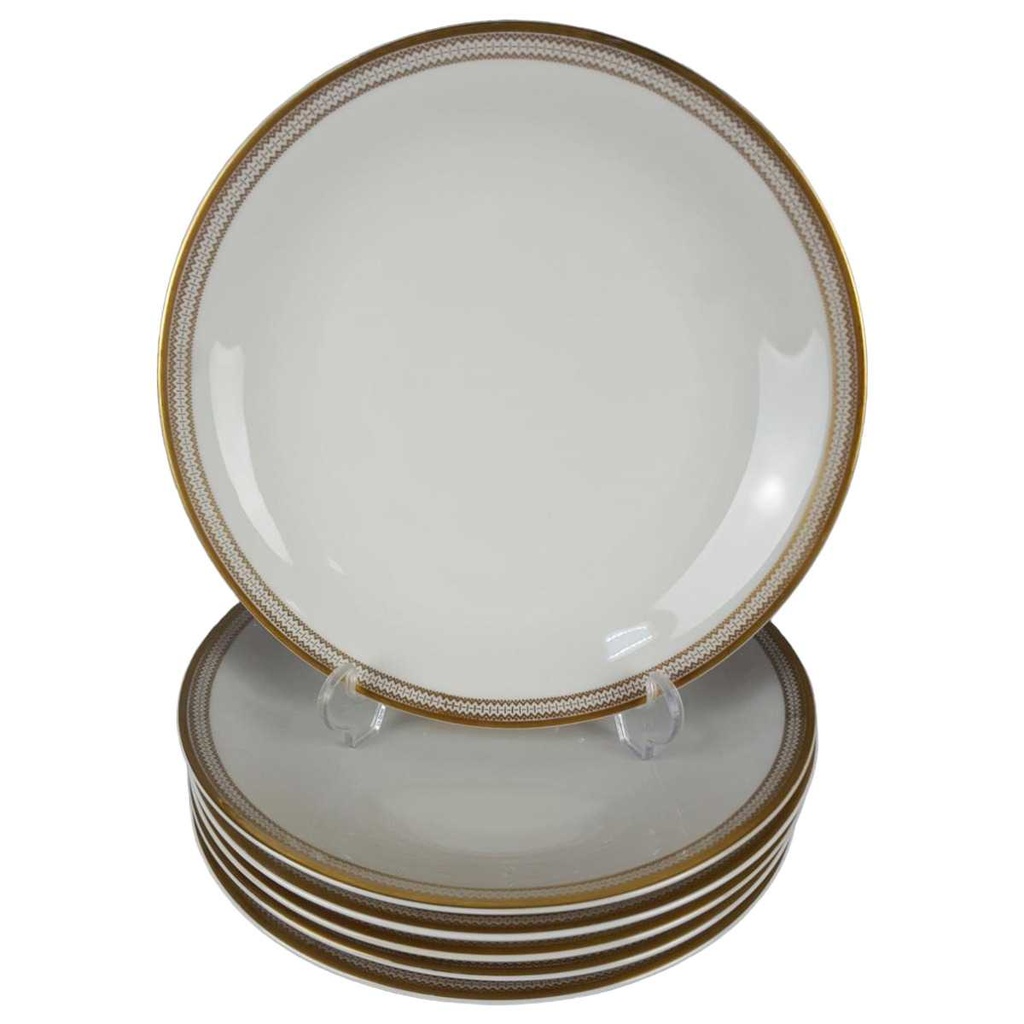 [458138399] 6er Set Kuchenteller Dessertteller Goldrand 19,6 cm Seltmann Weiden Vohenstrauß Elfenbein gebraucht - gut