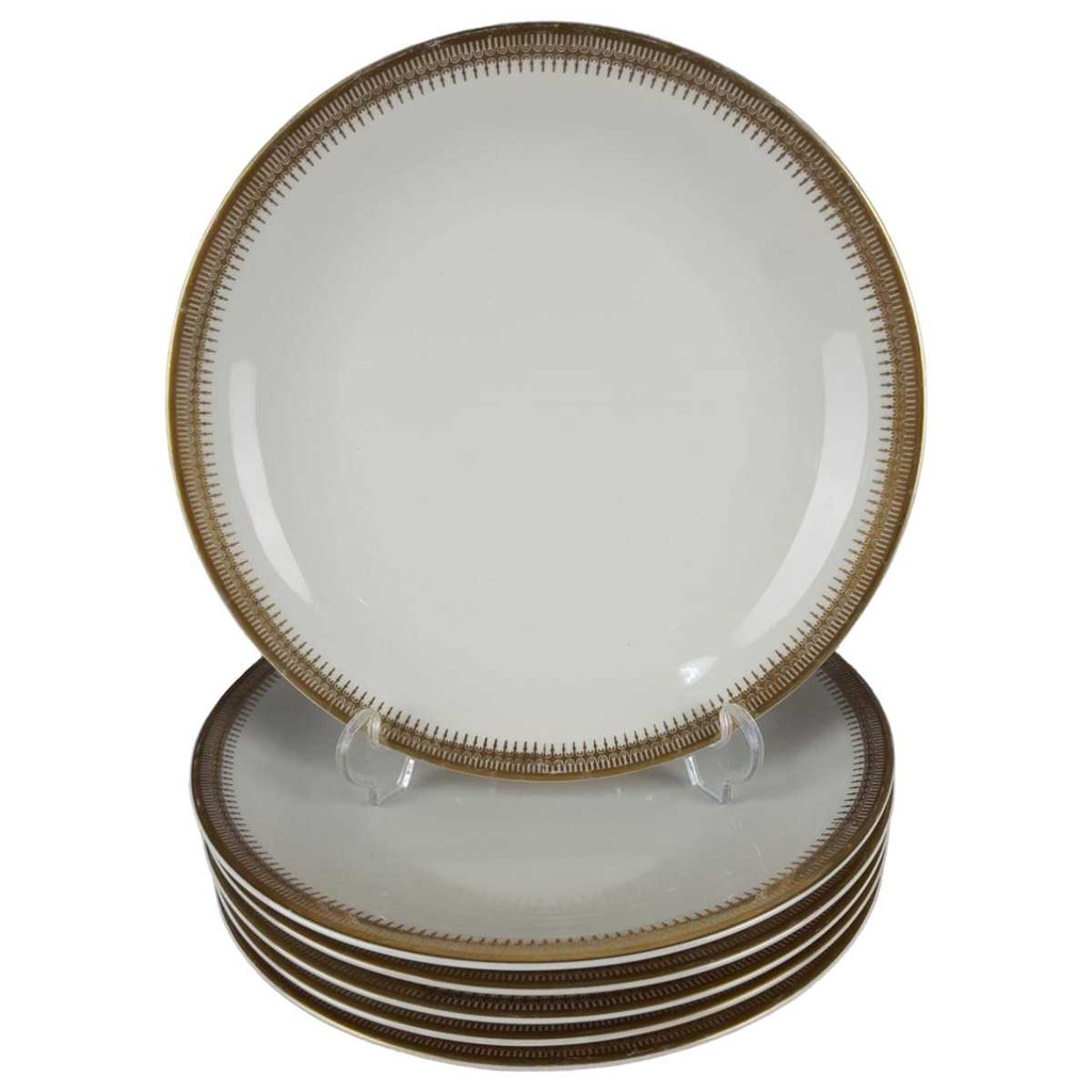 6er Set Kuchenteller Dessertteller Golddekor 19,6 cm Seltmann Weiden Vohenstrauß Elfenbein gebraucht - gut