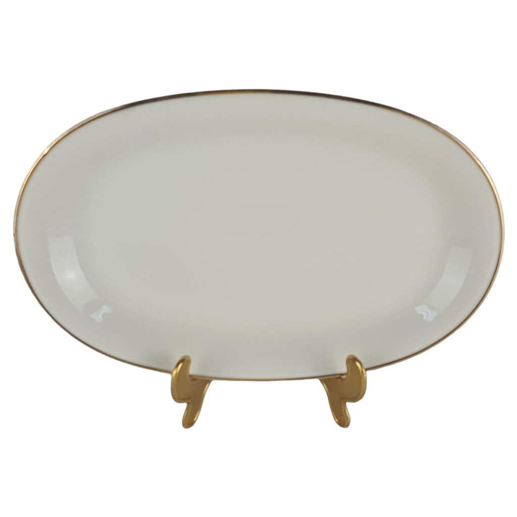 [458138764] Steakplatte Goldrand Bavaria 31x19 cm Porzellan Elfenbein gebraucht - gut