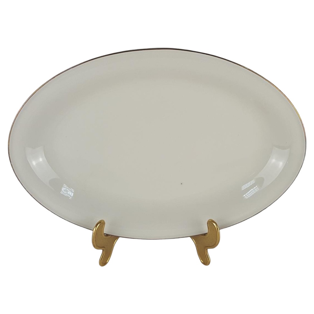 [458138801] Steakplatte Goldrand Bavaria 32x21 cm Porzellan Elfenbein gebraucht - gut