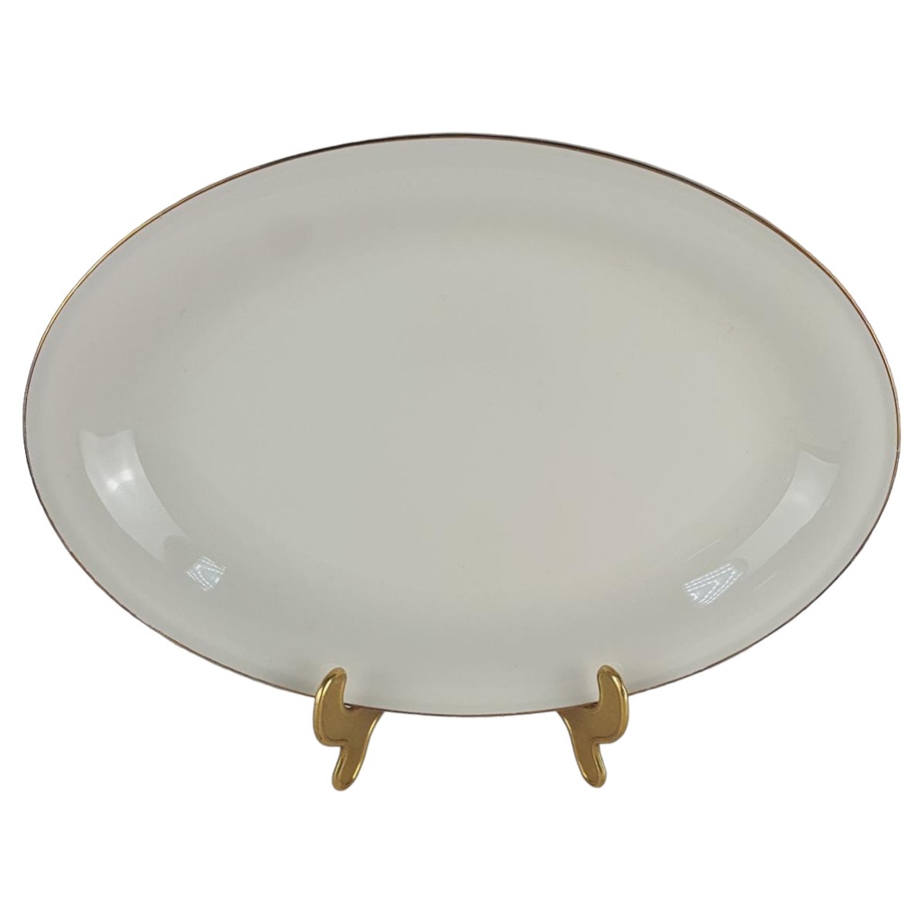 [458138802] Steakplatte Goldrand Bavaria 34x24 cm Porzellan Elfenbein gebraucht - gut