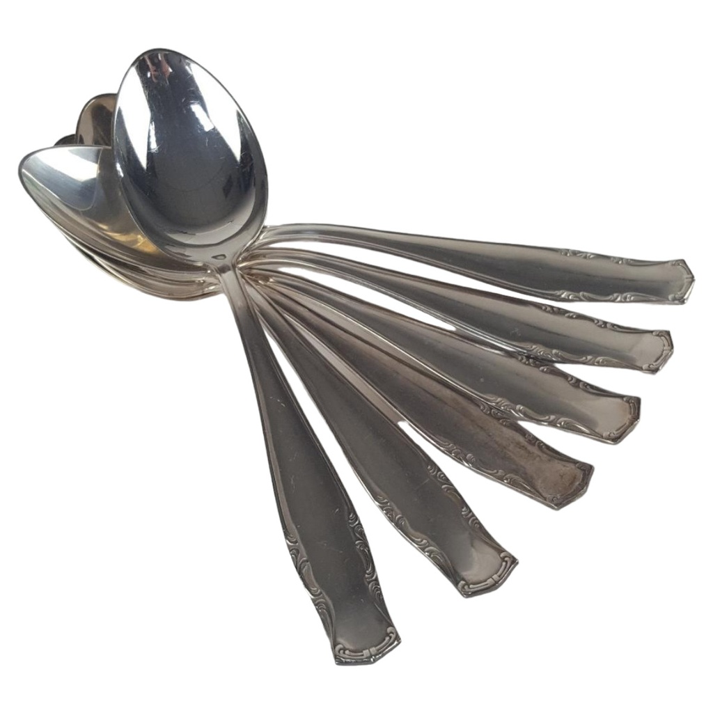 [458138883] 6er Set Kierdorf Solingen 100er Silber Auflage versilberte Esslöffel 20,6 cm