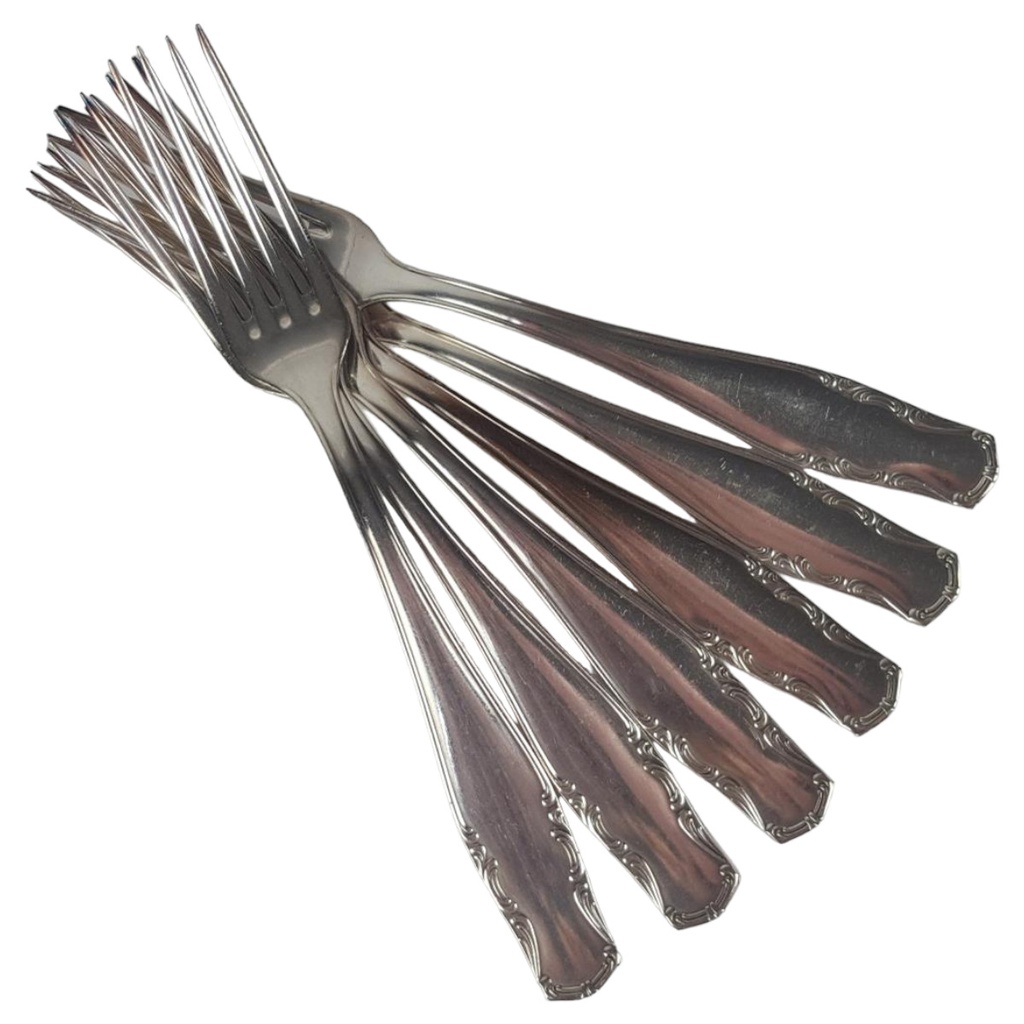 [458138885] 6er Set Kierdorf Solingen 100er Silber Auflage versilberte Essgabeln 18,7 cm