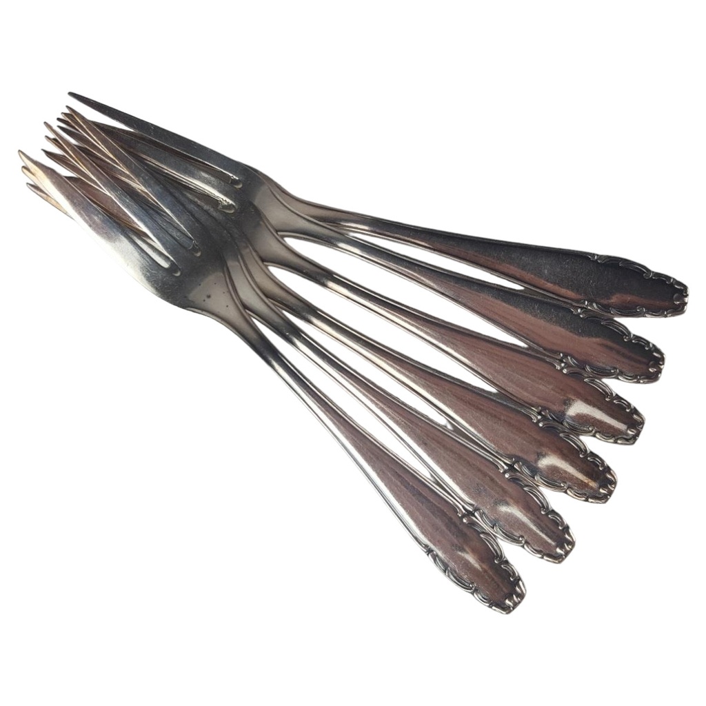 [458138888] 6er Set Paul Wirths Rokoko 100er Silberauflage versilbert Kuchengabeln 15,3 cm
