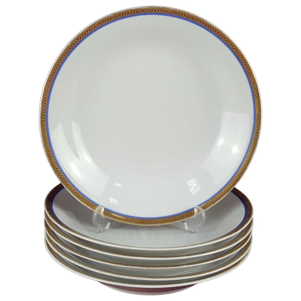 [458139197] 6er Set Suppenteller 22,5 cm Seltmann Weiden Vohenstrauß blau gold Rand gebraucht - akzeptabel