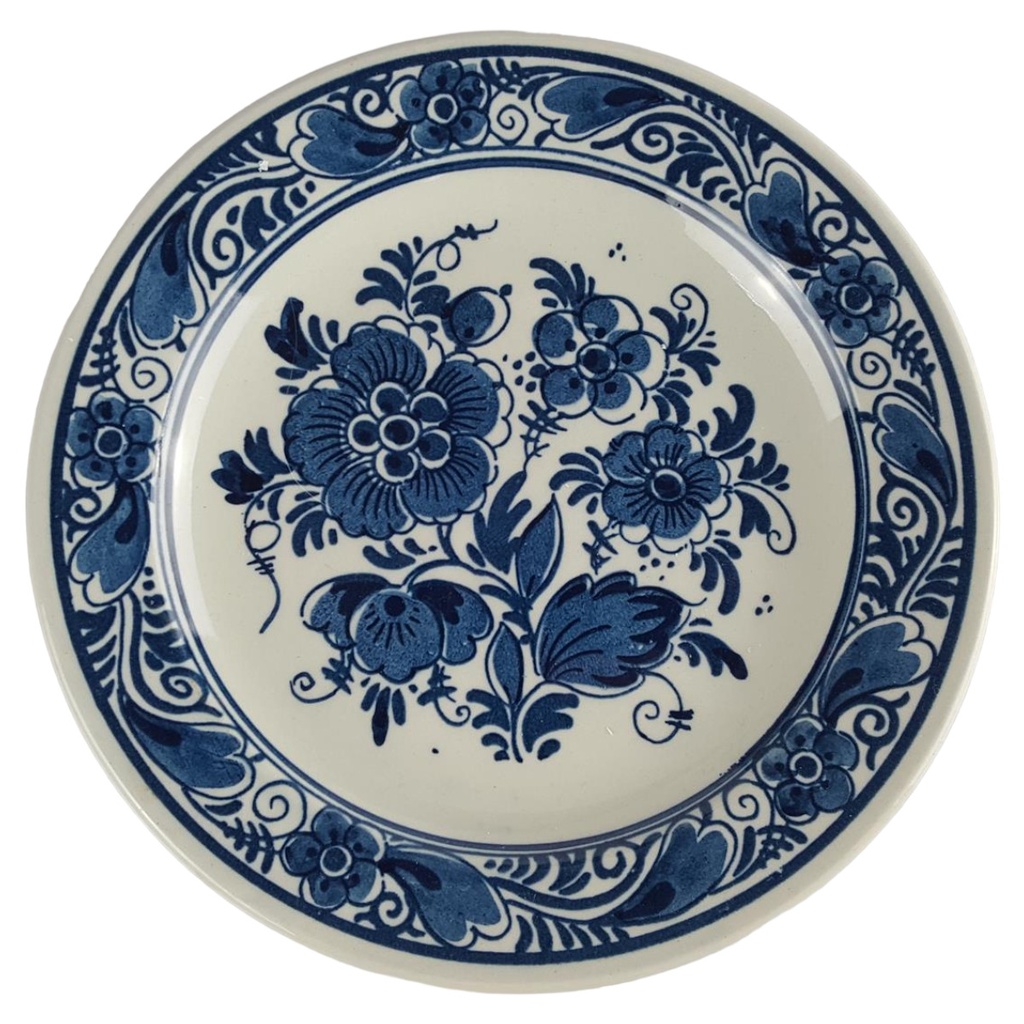 Blauw Delfts Distel handgemalt Wandteller Blumenmuster D 16 cm