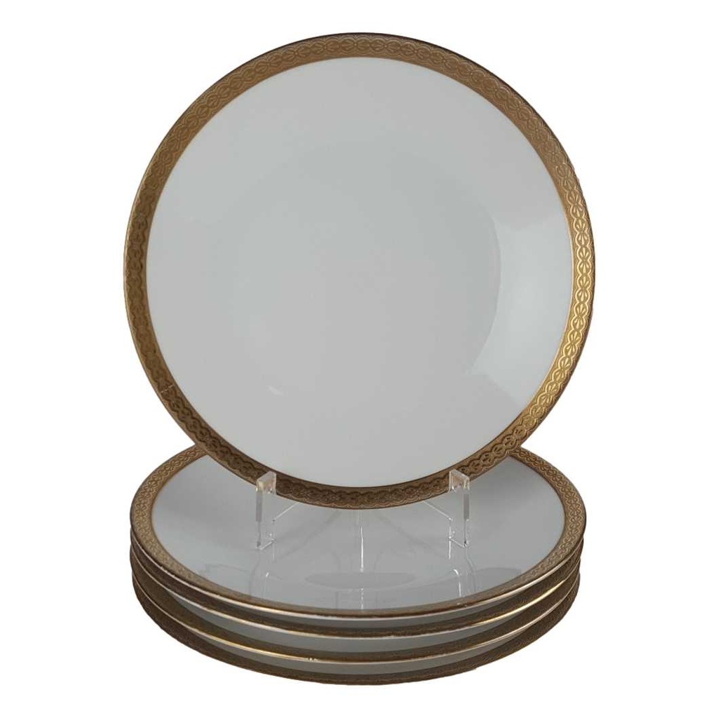 [458140753] 5er Set Kuchenteller Dessertteller Golddekor 19,5 cm Hutschenreuther Arzberg weiß gebraucht - gut