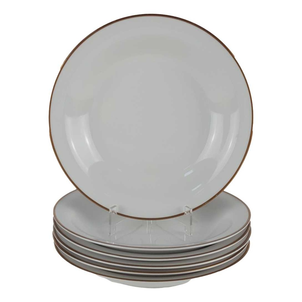 [458142501] 6er Set Suppenteller Goldrand 22,3 cm Mitterteich weiß Bavaria gebraucht - gut
