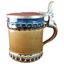 Bierkrug mit Zinndeckel 0,5 L Rosenthal braun blau Blumen Dekor gebraucht - gut