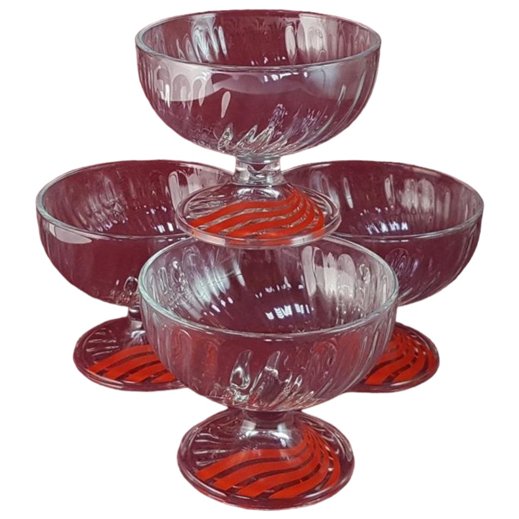 [45816181] 4er Set Schalen Glasschale auf Fuß Eisschale Glas H 9,5 cm France