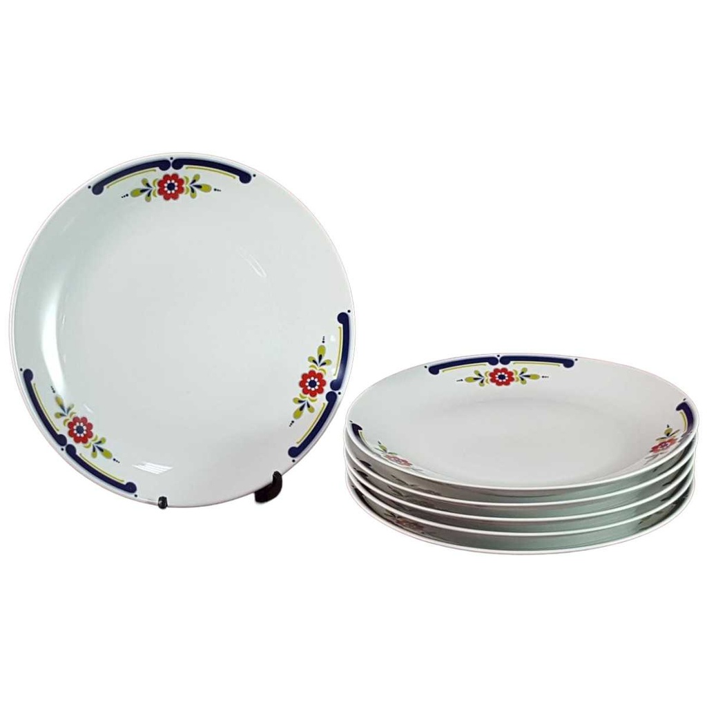 6er Set Speiseteller Essteller 24,5 cm Mitterteich Form 890 blau grün rot Blumendekor Blumen gebraucht - gut