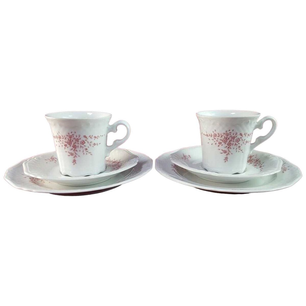 [45816377] 2er Set Kaffeetasse Kaffeegedeck Kaffeeset Komplett 3tlg Eschenbach Escorial Rosa Blütenranke gebraucht - akzeptabel