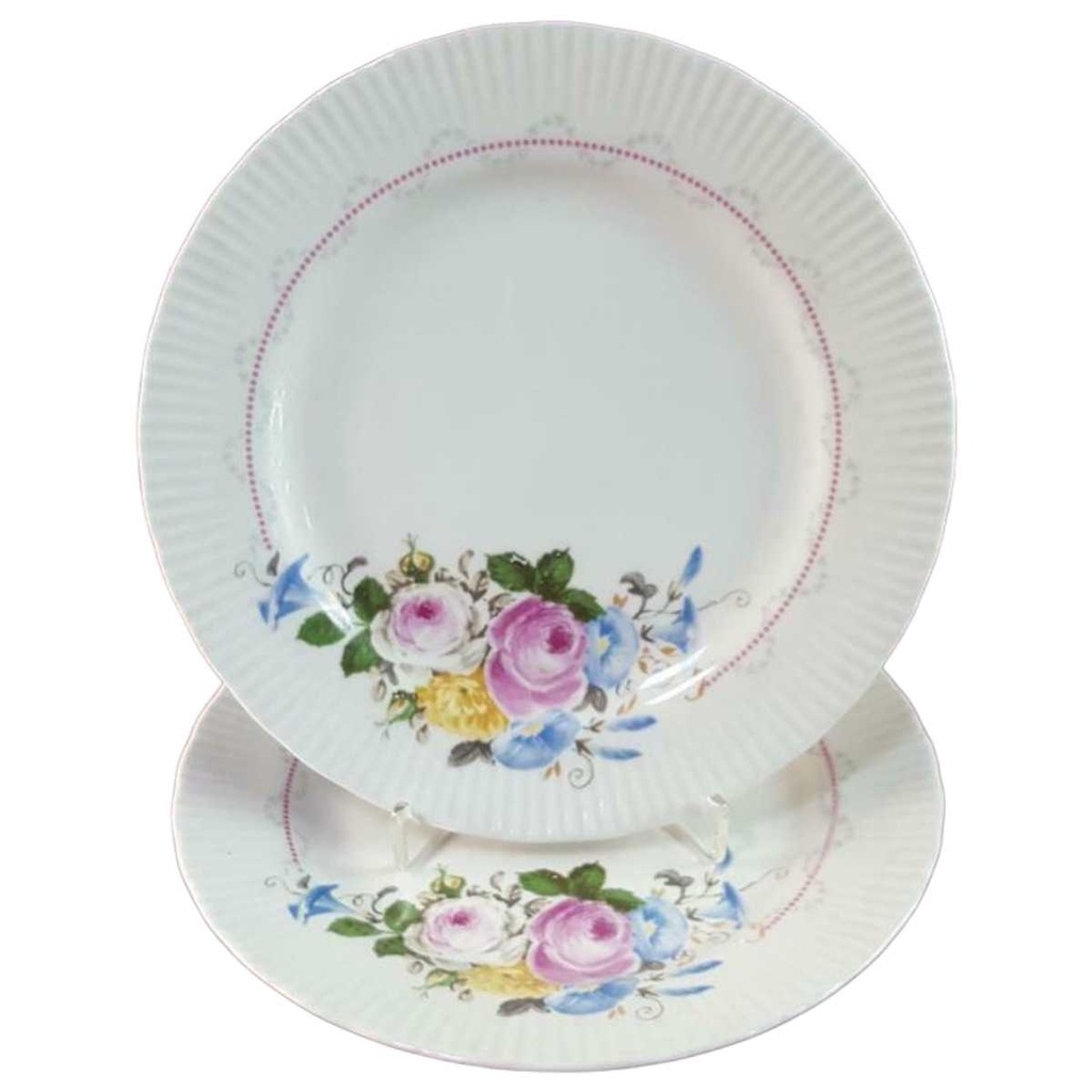 [45816380] 2er Set Kuchenteller Dessertteller 19,3 cm Graf von Henneberg Rillenrand mit Blumendekor Blumen gebraucht - akzeptabel