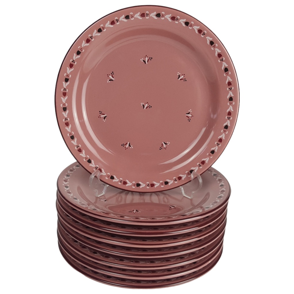 8er Set Keramik Blumendekor altrose Kuchenteller D 19 cm