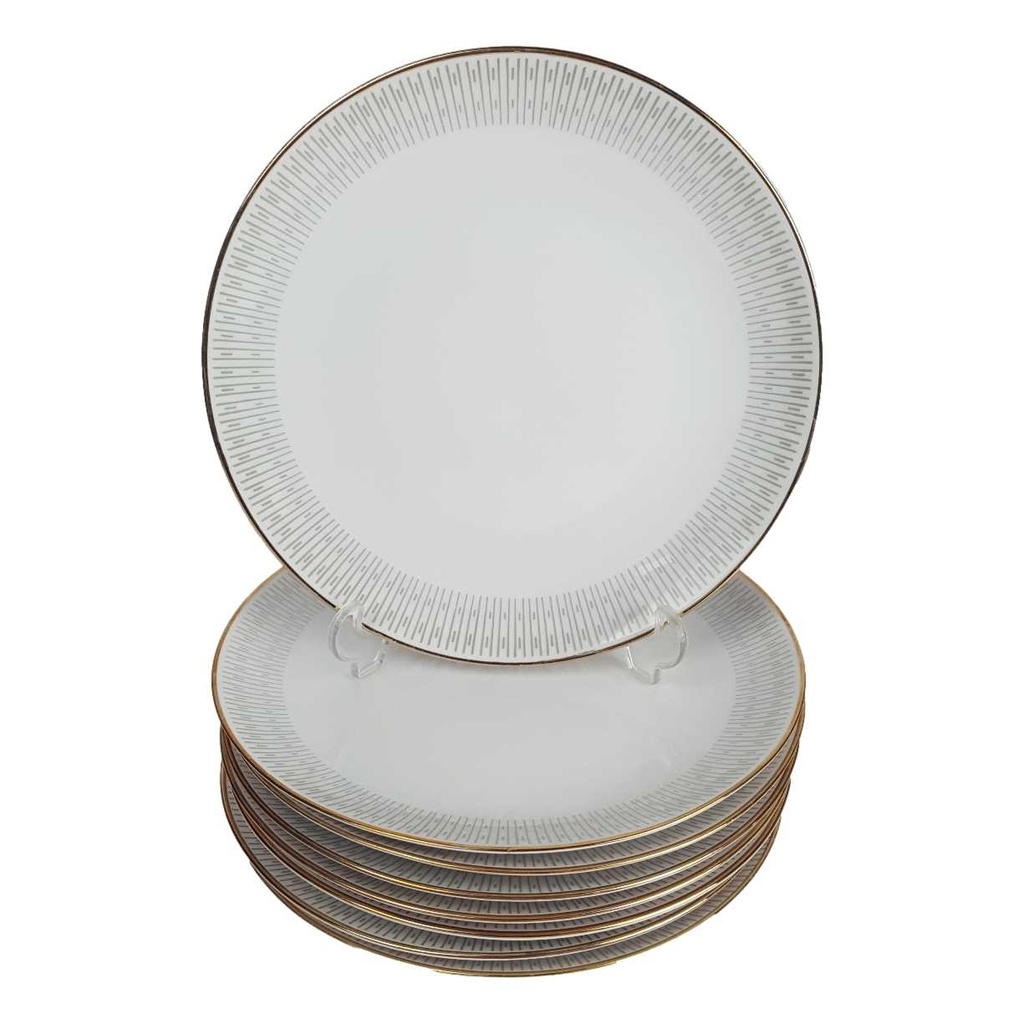 [458164176] 8er Set Kuchenteller Dessertteller Goldrand 19,8 cm Winterling Kirchenlamitz grau Dekor gebraucht - gut