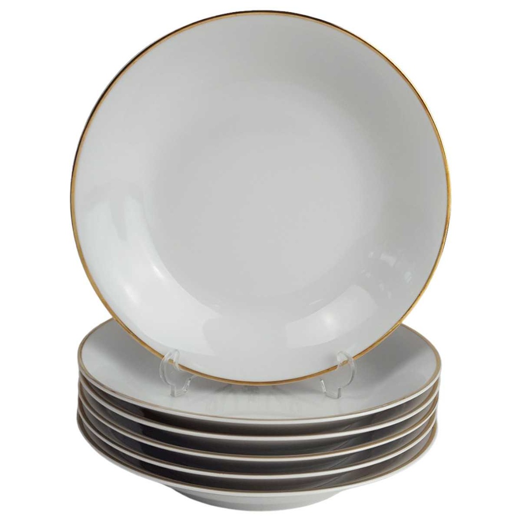 [458164182] 6er Set Suppenteller Goldrand 22,3 cm Seltmann Weiden Vohenstrauß weiß gebraucht - gut