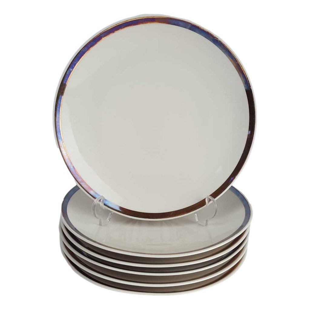 [458164184] 6er Set Kuchenteller Dessertteller Goldrand 19 cm Schumann Arzberg 6 mm gebraucht - gut