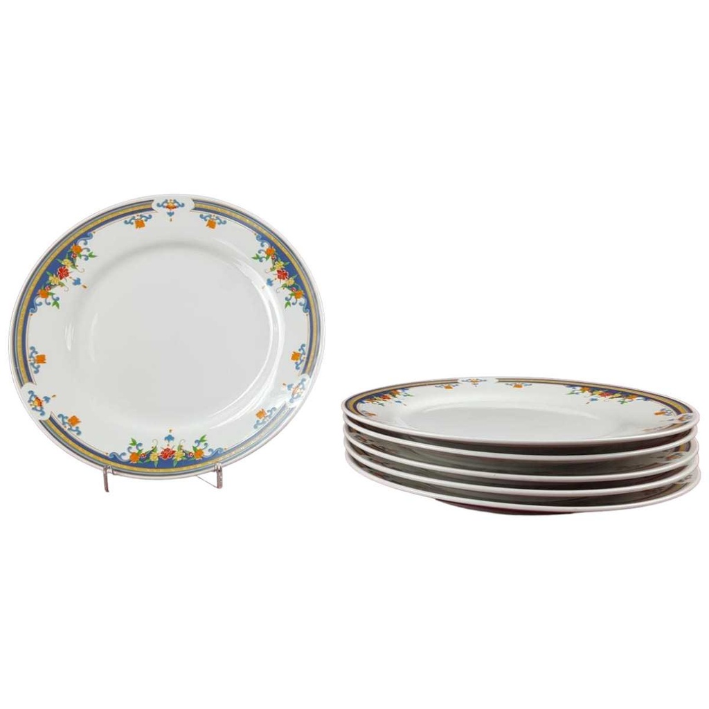 [45816422] 6er Set Speiseteller Essteller 24,4 cm China Pearl Bunte Blumen gebraucht - gut
