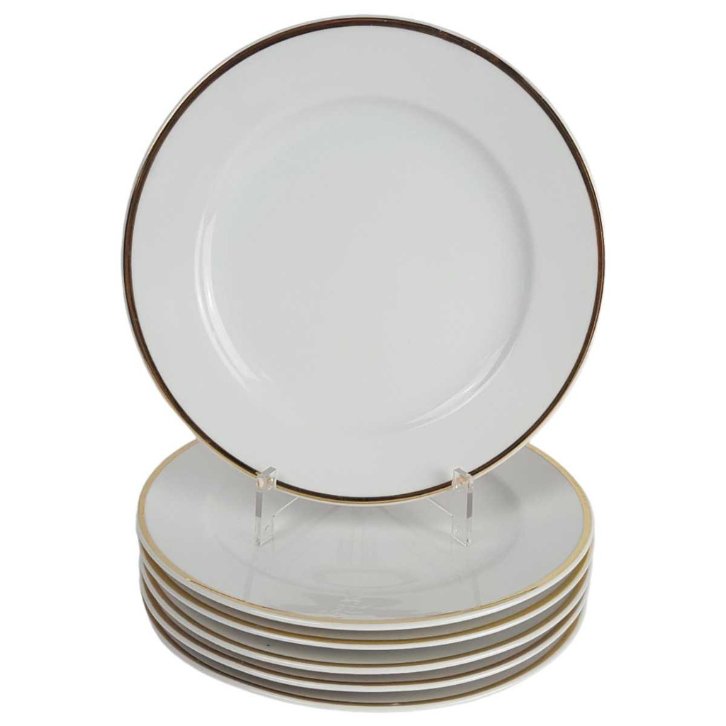 [458164315] 6er Set Kuchenteller Dessertteller Goldrand 19,7 cm Schumann Arzberg weiß gebraucht - gut