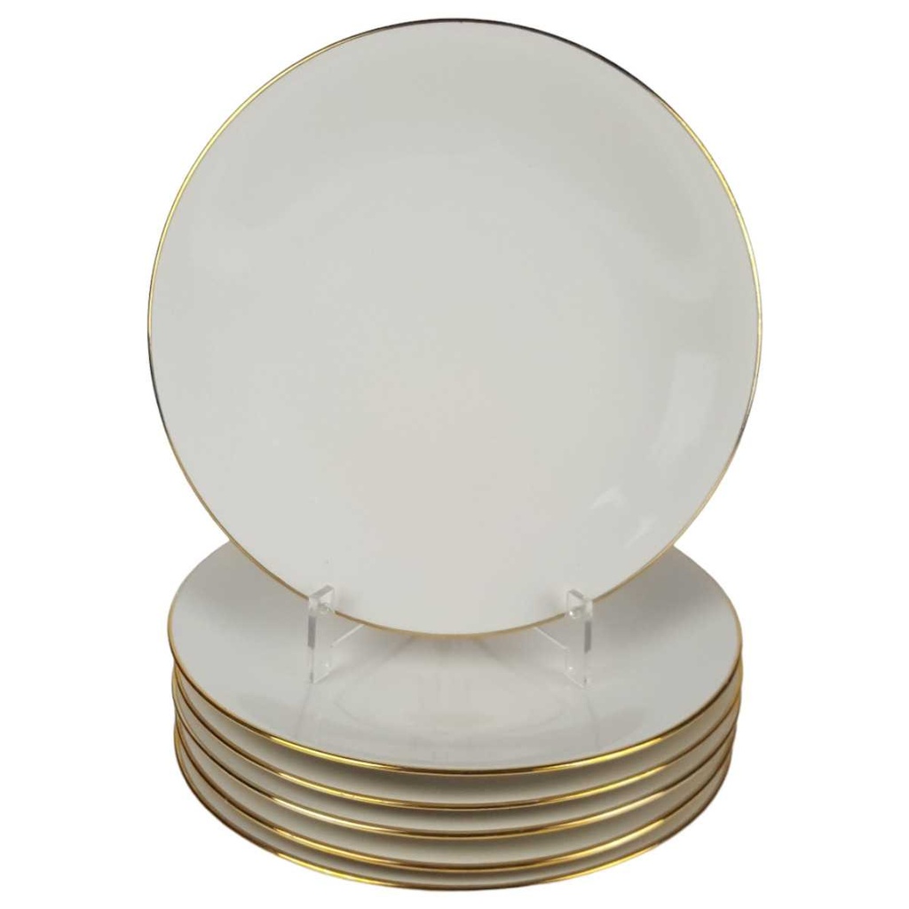 [458164325] 6er Set Kuchenteller Dessertteller Goldrand 19,5 cm Bareuther elfenbein Beige Bavaria gebraucht - gut