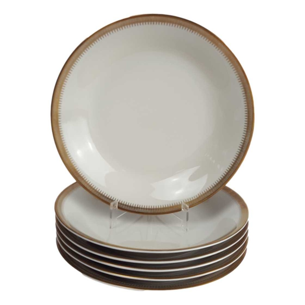 [458164329] 6er Set Suppenteller Goldrand Golddekor 22,4 cm Seltmann Weiden Vohenstrauß elfenbein 43 gebraucht - gut