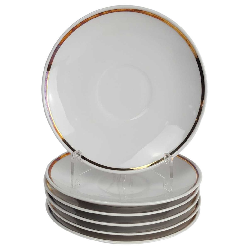 [458164330] 6er Set Untertasse Goldrand 14,4 cm Bavaria Germany weiß gebraucht - gut