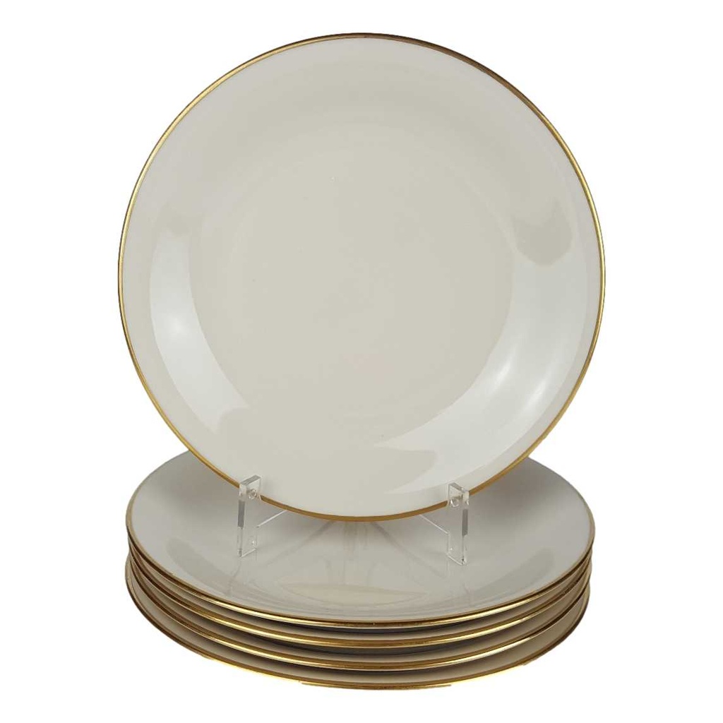 [458164338] 5er Set Kuchenteller Dessertteller Goldrand 19,2 cm Zeh Scherzer Bavaria Germany elfenbein Beige gebraucht - gut
