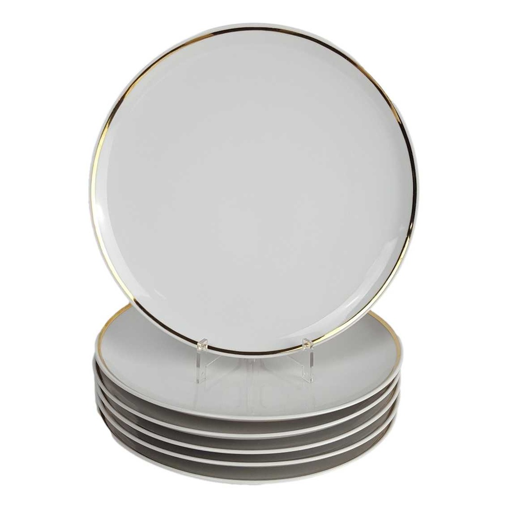 [458164345] 6er Set Speiseteller Essteller Goldrand 24,2 cm Bavaria Germany weiß gebraucht - gut