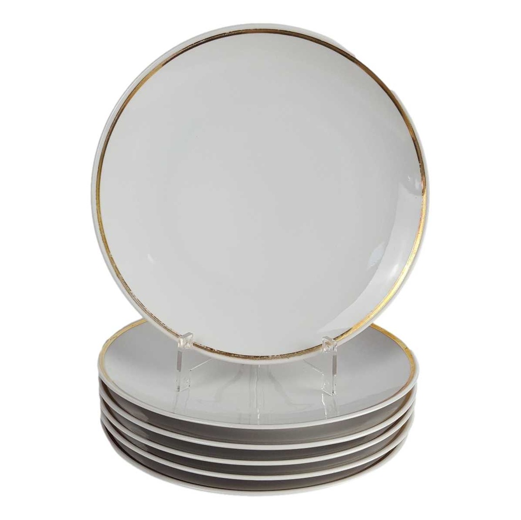 [458164380] 6er Set Kuchenteller Dessertteller Goldrand 19,1 cm Bavaria Weiß gebraucht - gut