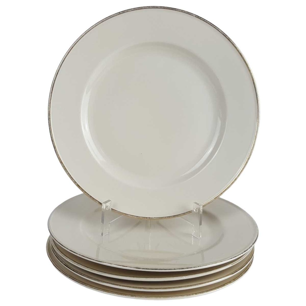 [458164381] 5er Set Kuchenteller Dessertteller Goldrand 19,3 cm Hutschenreuther elfenbein Beige gebraucht - akzeptabel