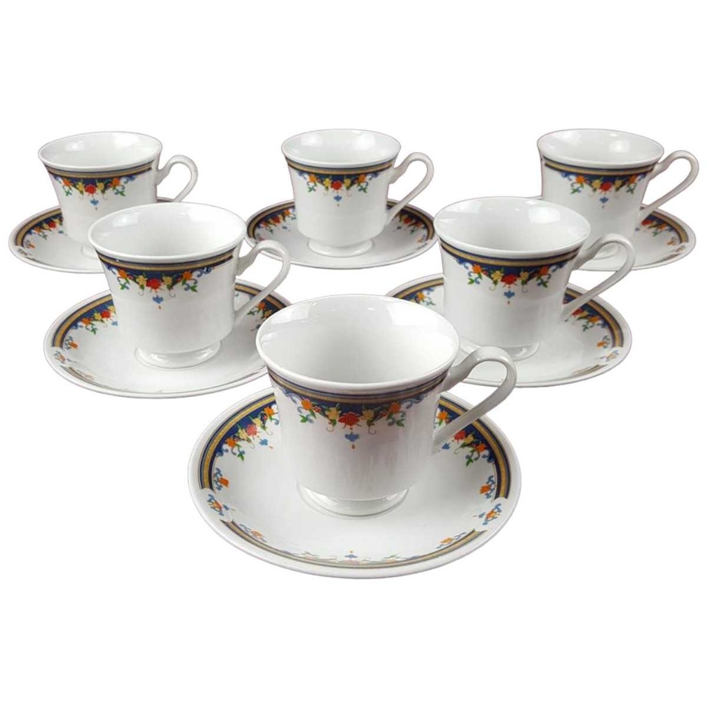 6er Set Untertasse Kaffeetasse mit 15 cm China Pearl Bunte Blumen gebraucht - gut